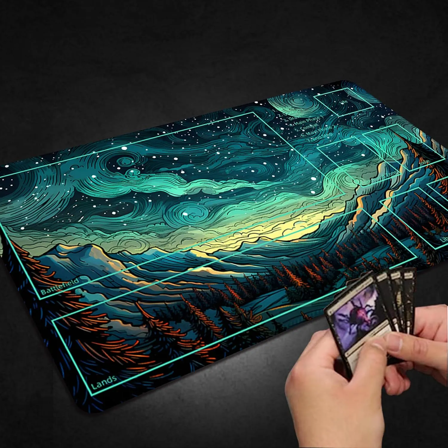 Playmat for MTG, with Free Storage Bags,Game Mat 24 x 14 inches, TCG and Board Game Mat for Cards,Mousepad Desk Mats (with Zones,Magic Mat 1)
