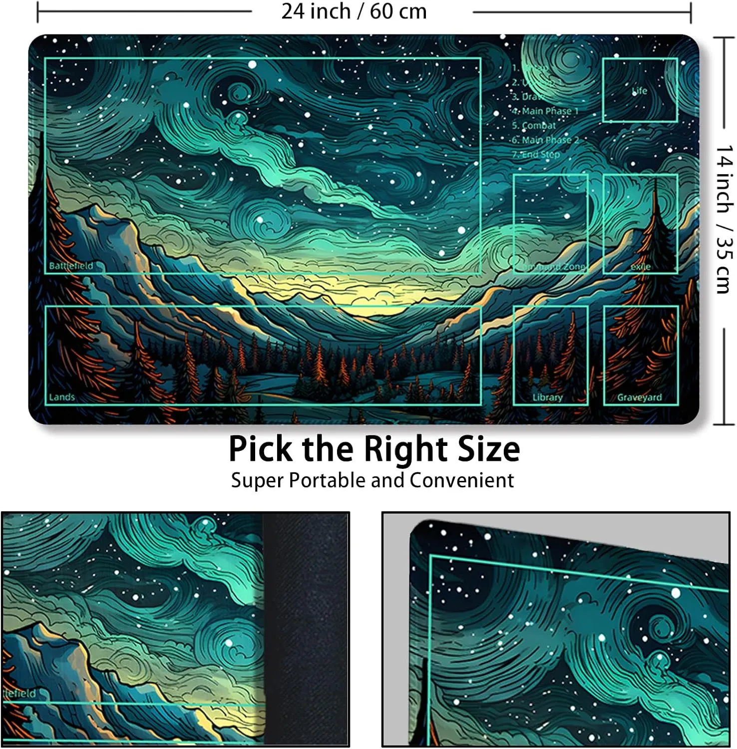 Playmat for MTG, with Free Storage Bags,Game Mat 24 x 14 inches, TCG and Board Game Mat for Cards,Mousepad Desk Mats (with Zones,Magic Mat 1)