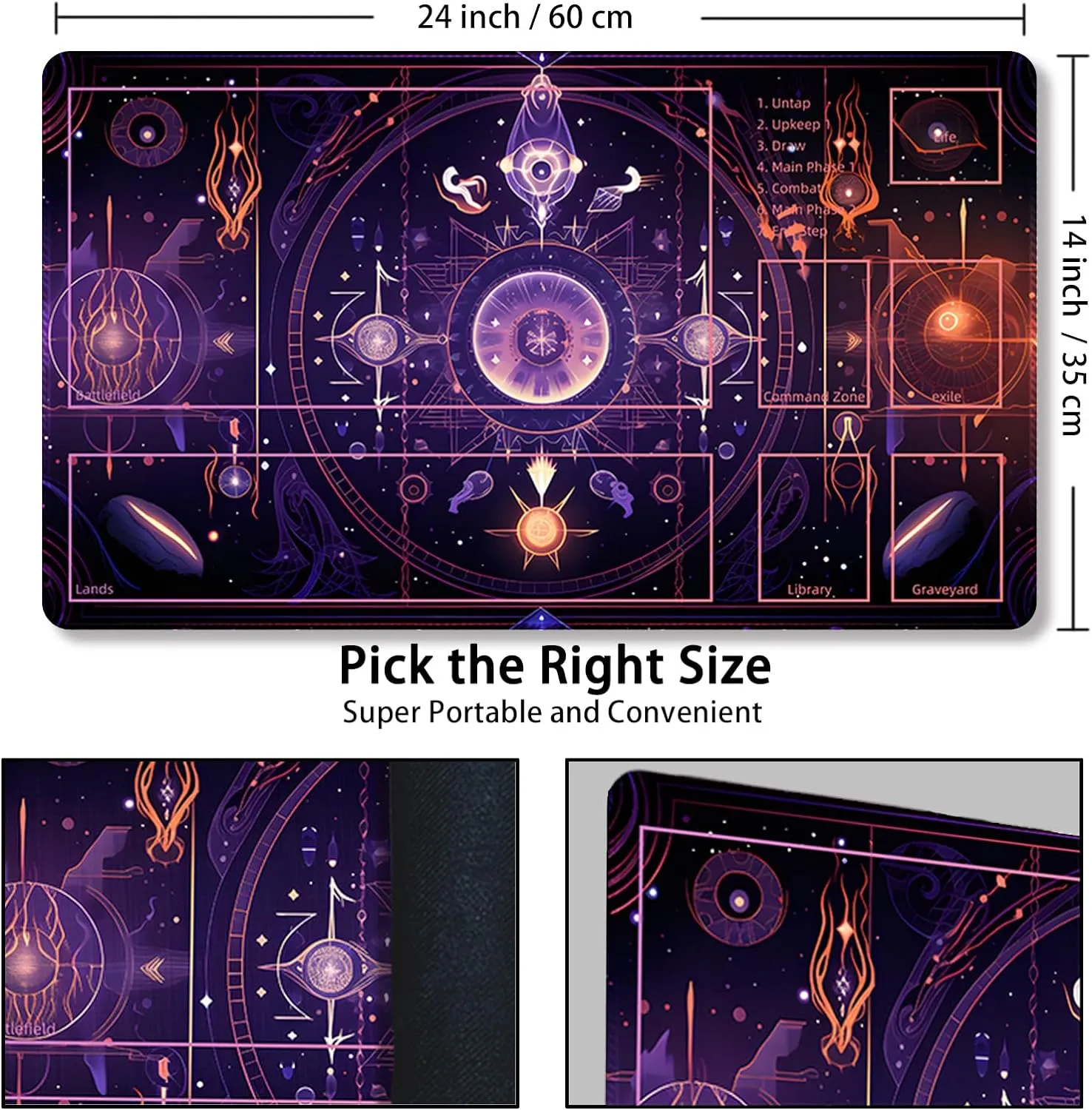Playmat for MTG, with Free Storage Bags,Game Mat 24 x 14 inches, TCG and Board Game Mat for Cards,Mousepad Desk Mats (with Zones,Magic Mat 22)