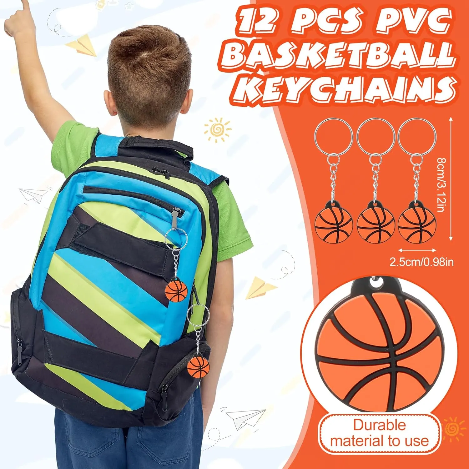 Poen 48 Pcs Basketball Party Favors Include 12 Drawstring Backpack 12 Mini Basketball 12 Keychain 12 Wax Thread Braided Bracelet Inspirational Team Gift
