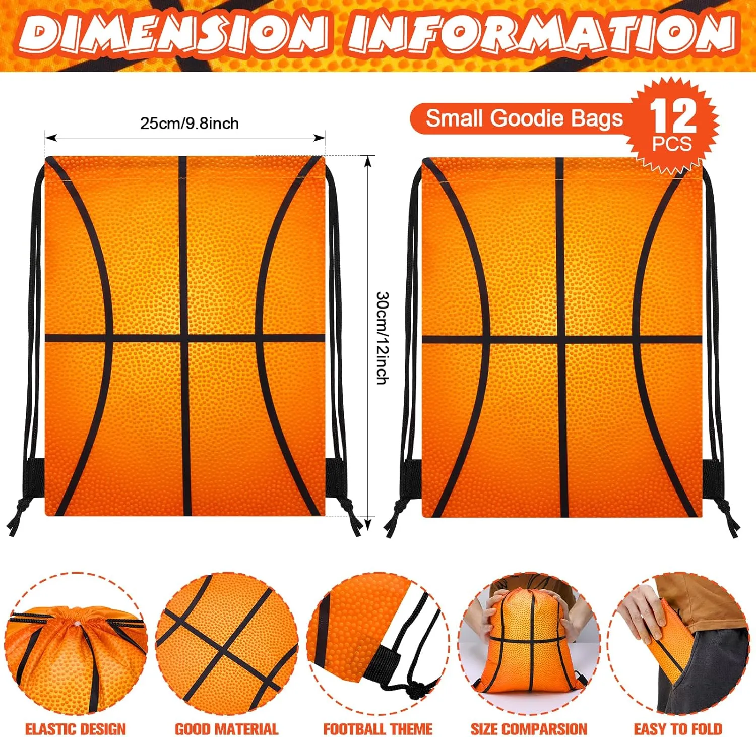 Poen 48 Pcs Basketball Party Favors Include 12 Drawstring Backpack 12 Mini Basketball 12 Keychain 12 Wax Thread Braided Bracelet Inspirational Team Gift