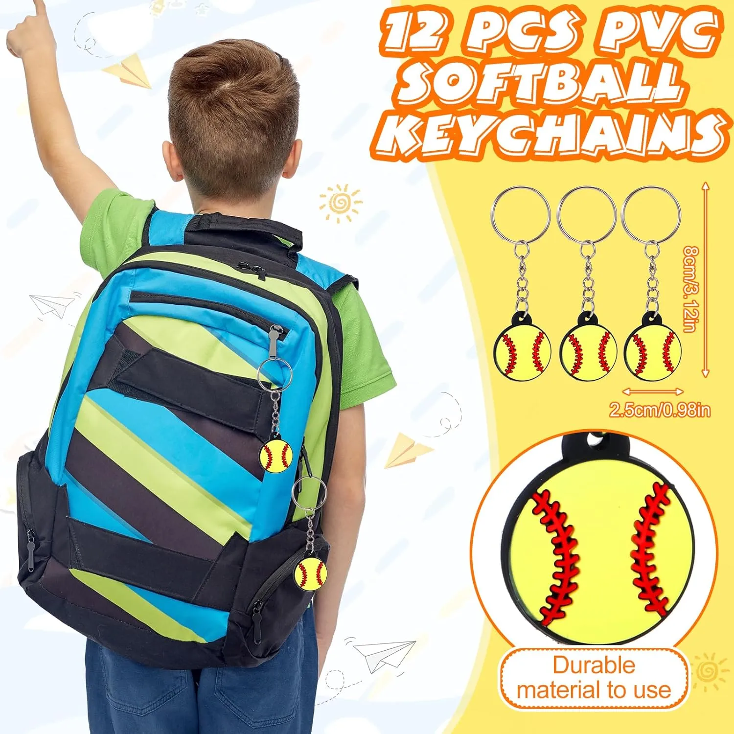 Poen 48 Pcs Softball Party Favors Include 12 Drawstring Backpack 12 Mini Softball 12 Keychain 12 Wax Thread Braided Bracelet Inspirational Team Gift