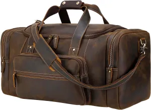 Polare 26" Full Grain Cowhide Leather Gym Duffle Weekender Overnight Travel Duffel Bag For Men 62L