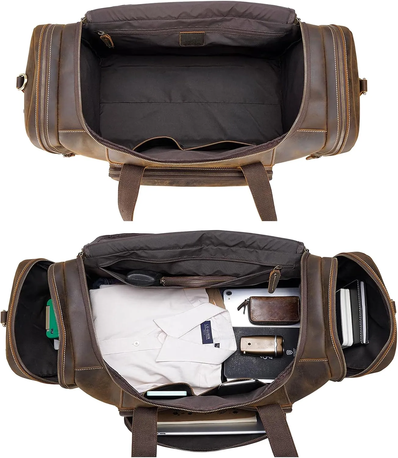 Polare 26" Full Grain Cowhide Leather Gym Duffle Weekender Overnight Travel Duffel Bag For Men 62L