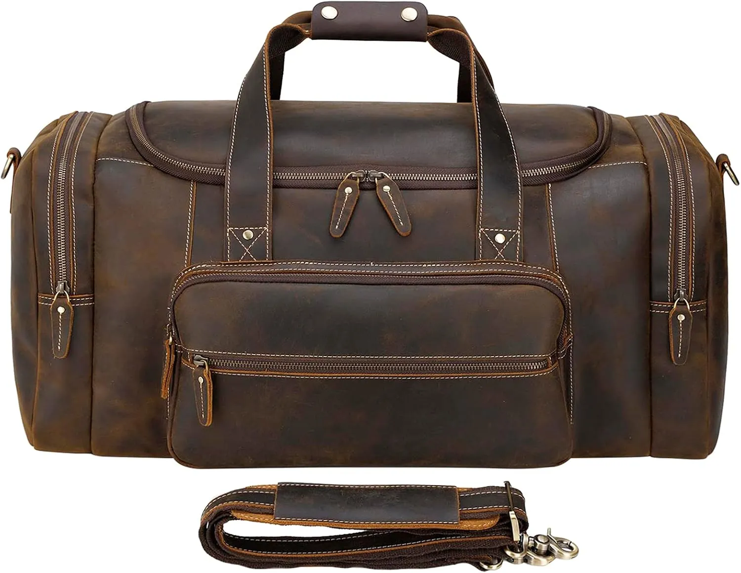 Polare 26" Full Grain Cowhide Leather Gym Duffle Weekender Overnight Travel Duffel Bag For Men 62L