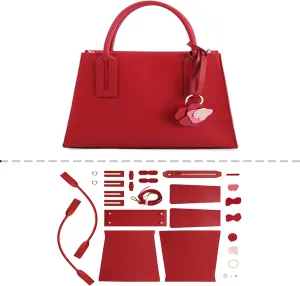 POPSEWING Leather Women Top Handles Handbag DIY Kit, DIY Crossbody Shoulder Bag with Sewing Kit, DIY Handmade Bag Kit for Mom Girlfriend Birthday Christmas Gift (Red)