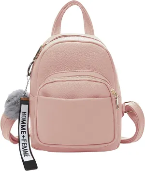 PORRASSO Fashion Mini Backpack Ladies Daypack Small Rucksack with Pompom Women PU Leather Backpack Purse for Travel Dating Shopping Pink