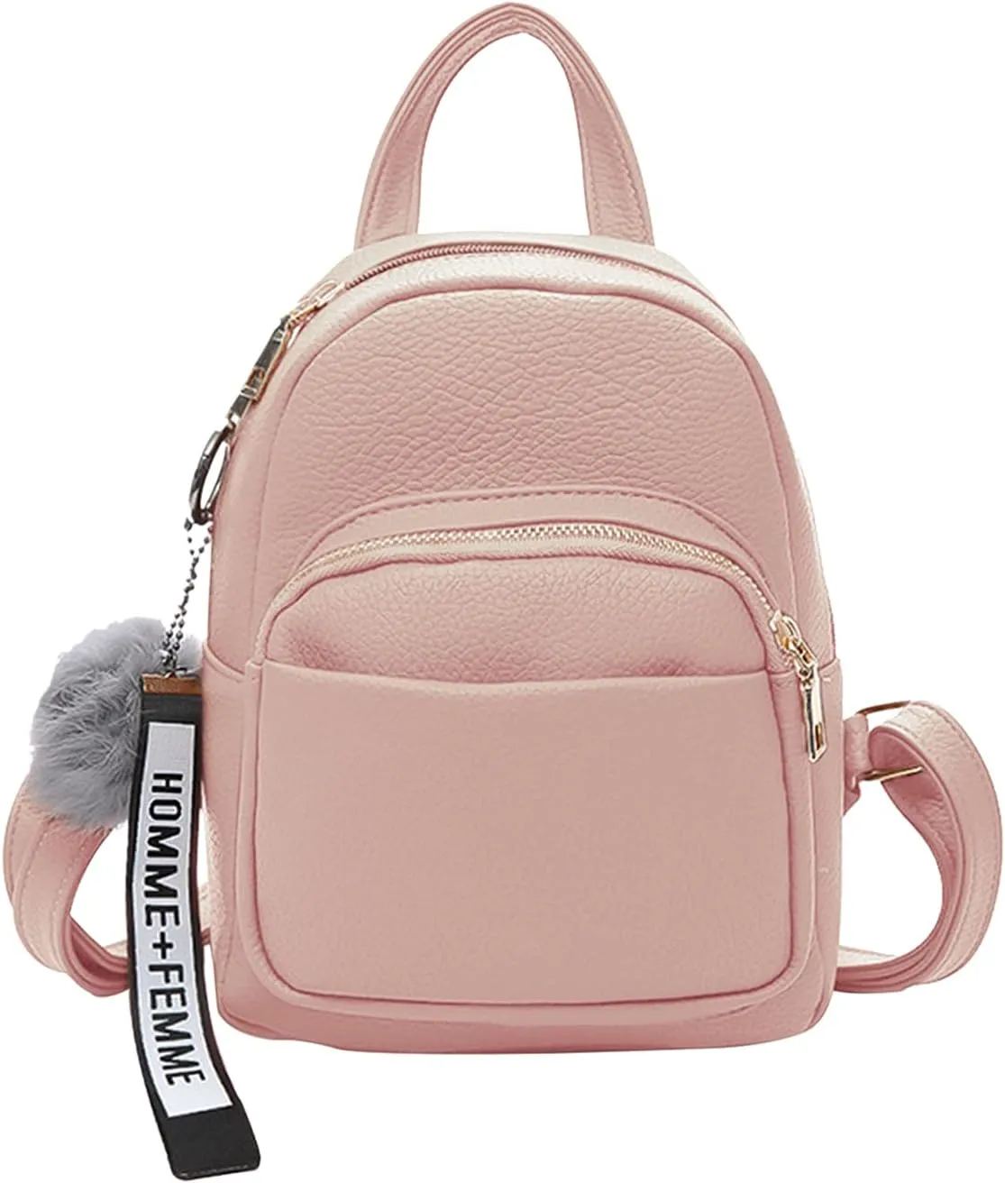 PORRASSO Fashion Mini Backpack Ladies Daypack Small Rucksack with Pompom Women PU Leather Backpack Purse for Travel Dating Shopping Pink