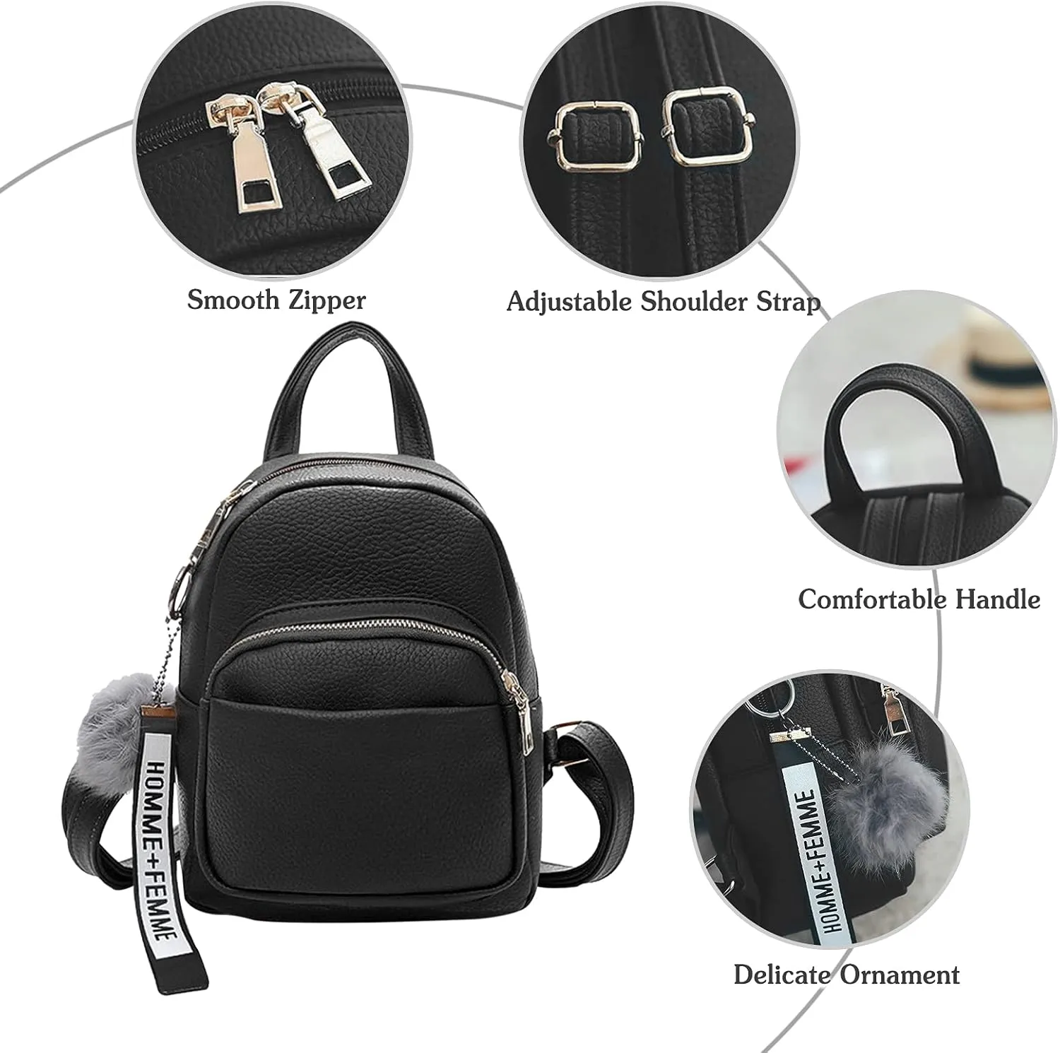 PORRASSO Fashion Mini Backpack Ladies Daypack Small Rucksack with Pompom Women PU Leather Backpack Purse for Travel Dating Shopping Pink
