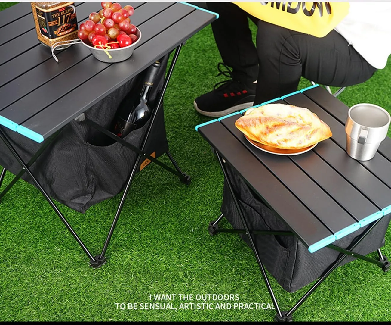 Portable Camping Table Ultralight Small Aluminum Camp Table with Storage Bag Folding Beach Table for Camping Hiking Backpacking Outdoor Picnic,Black,L