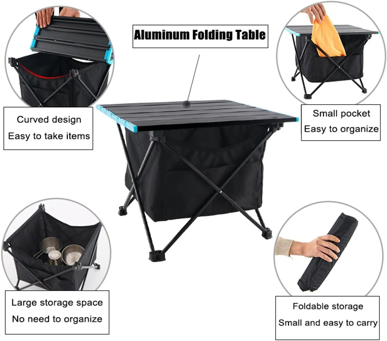 Portable Camping Table Ultralight Small Aluminum Camp Table with Storage Bag Folding Beach Table for Camping Hiking Backpacking Outdoor Picnic,Black,L
