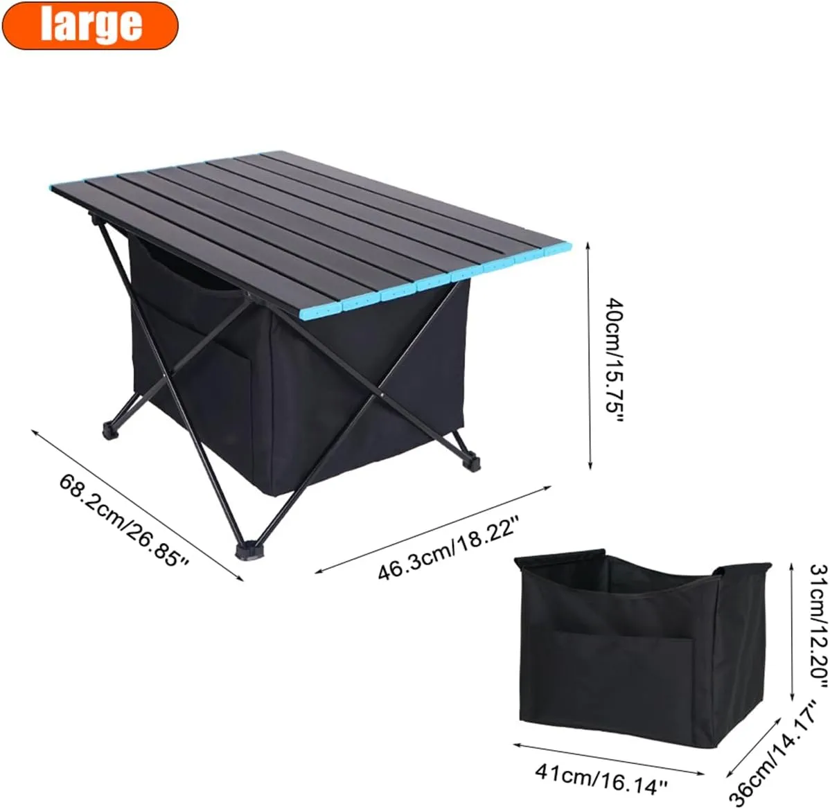 Portable Camping Table Ultralight Small Aluminum Camp Table with Storage Bag Folding Beach Table for Camping Hiking Backpacking Outdoor Picnic,Black,L