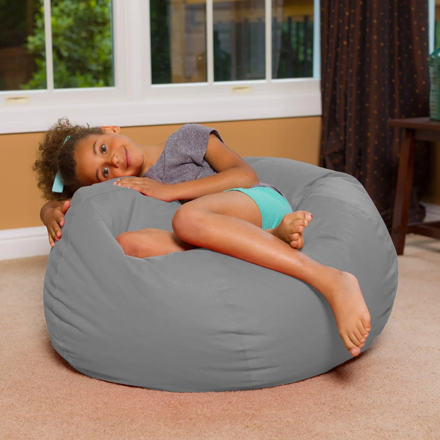 Posh Beanbags Big Comfy Bean Bag Chair: Posh Large Beanbag Chairs with Removable Cover for Kids, Teens and Adults - Polyester Cloth Puff Sack Lounger Furniture for All Ages - 27 Inch - Solid Gray
