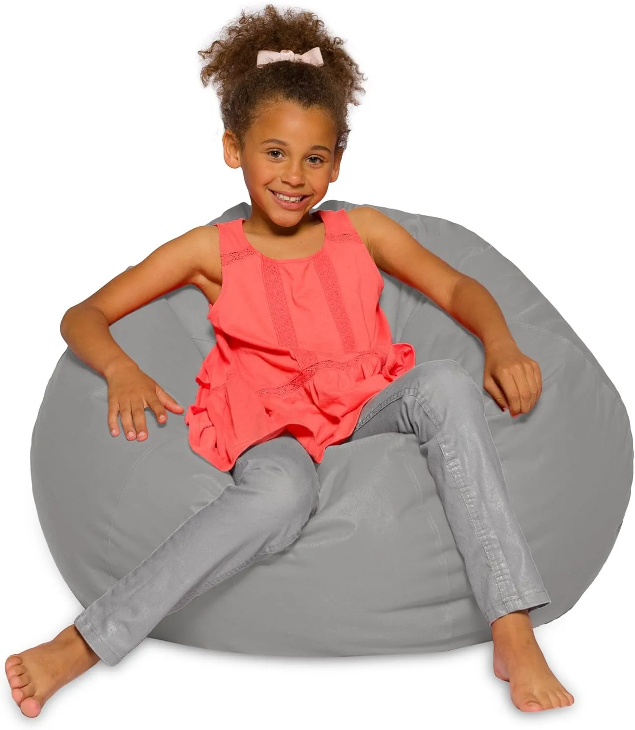 Posh Beanbags Big Comfy Bean Bag Chair: Posh Large Beanbag Chairs with Removable Cover for Kids, Teens and Adults - Polyester Cloth Puff Sack Lounger Furniture for All Ages - 27 Inch - Solid Gray