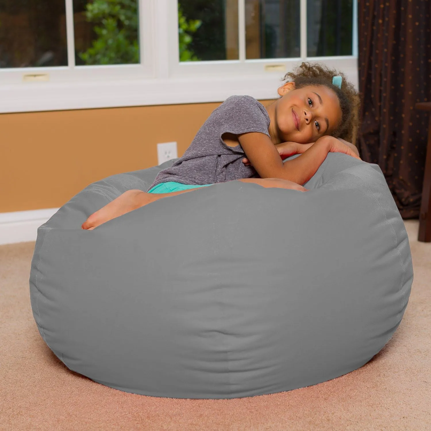 Posh Beanbags Big Comfy Bean Bag Chair: Posh Large Beanbag Chairs with Removable Cover for Kids, Teens and Adults - Polyester Cloth Puff Sack Lounger Furniture for All Ages - 27 Inch - Solid Gray
