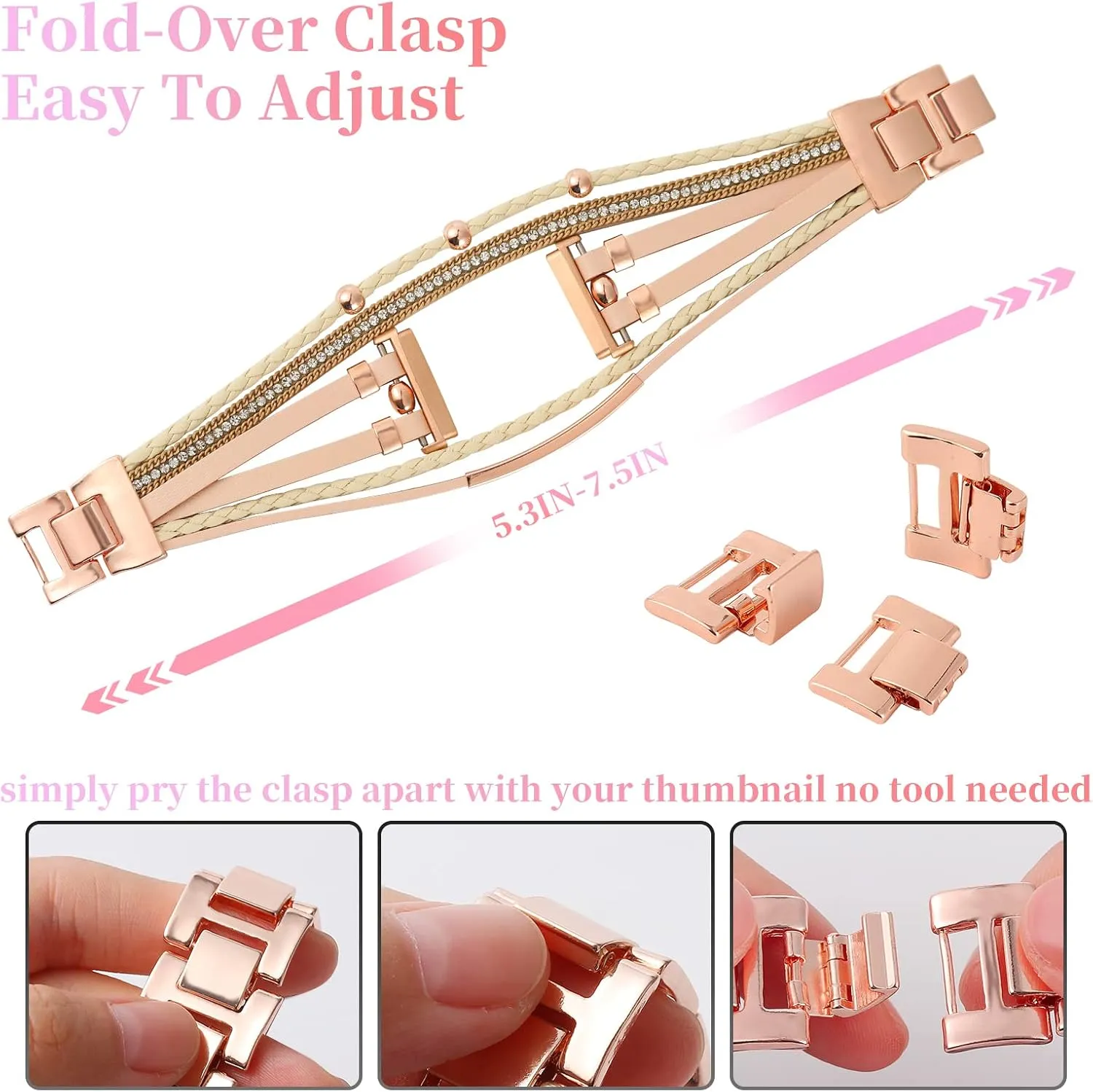 Posh Leather Bands Compatible with Fitbit Versa 3/Fitbit Sense, Women Boho Stylish Multilayer Wrap Bracelets Wristband, Handmade Adjustable Jewelry Strap for Sense/Versa 3 Smart Watch