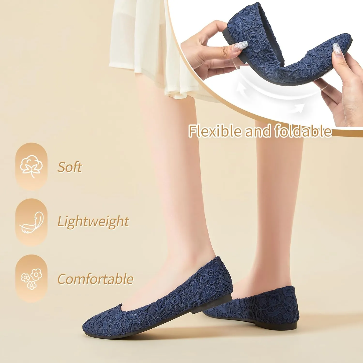 POVOGER Loafers for Women Slip on Shoes Flats Shoes Round Toe Flats for Women Comfortable Womens Dressy Ballet Flats