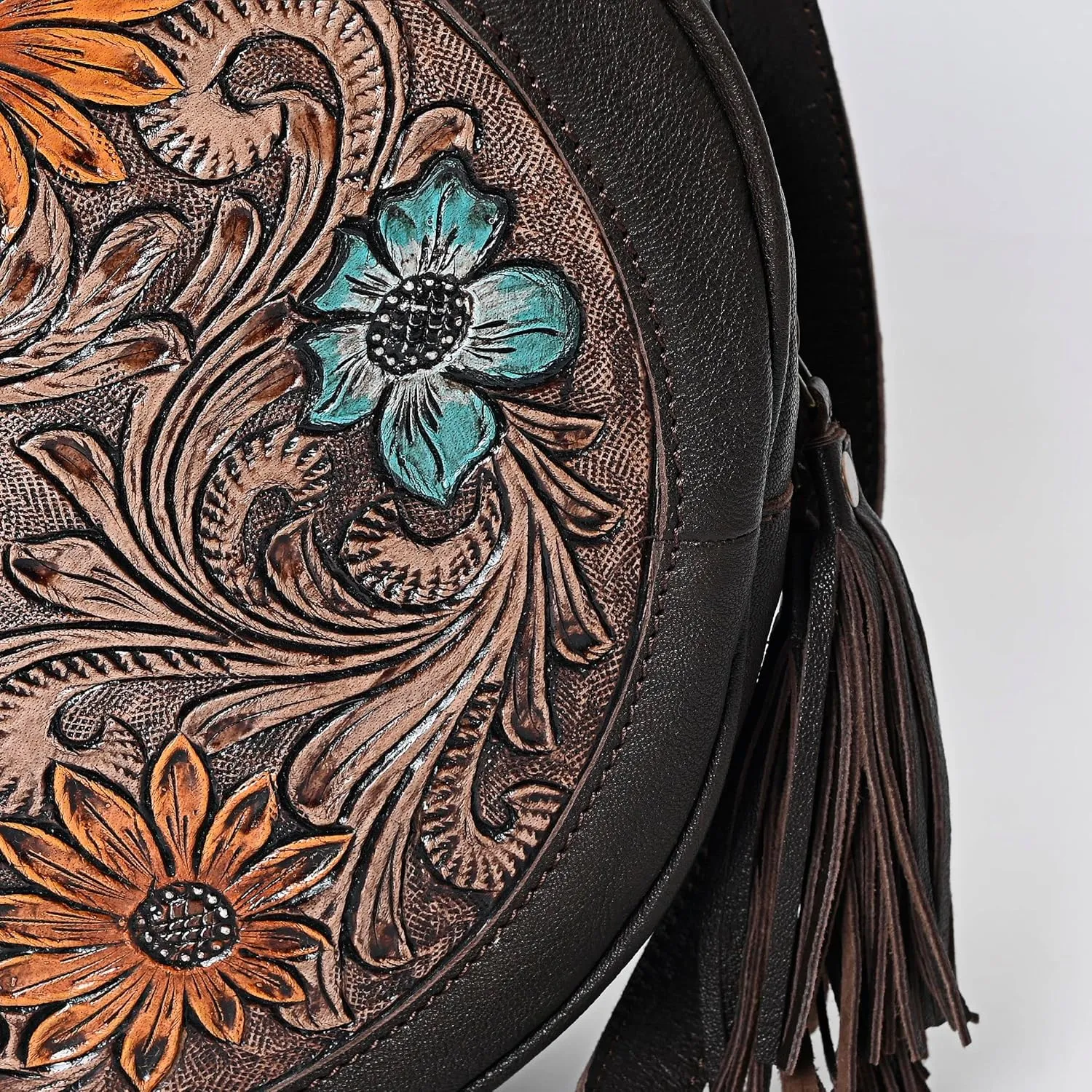 Premium Handtooled Leather Round Western Crossbody Bag Purses For Women