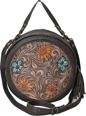 Premium Handtooled Leather Round Western Crossbody Bag Purses For Women
