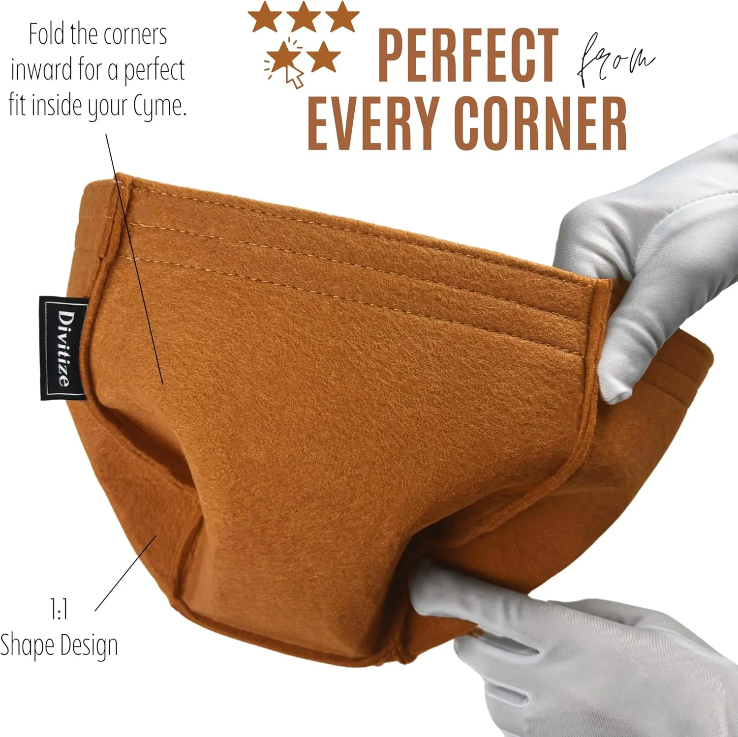 Premium Purse Organizer compatible with Cyme Bag Organizer - Handmade Purse Insert 2mm Felt, Perfect Fit for Mini/Large Tote, Snug Sturdy with Gold Zipper (Black, For Large Cym*)