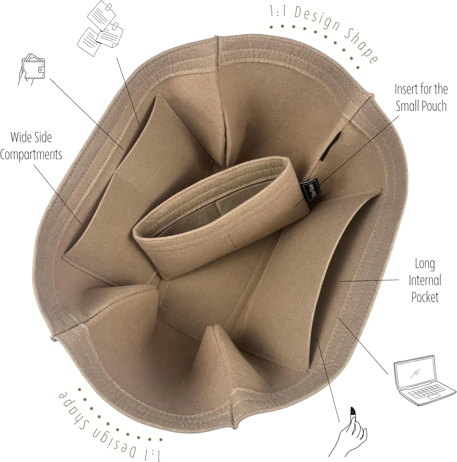 Premium Purse Organizer compatible with Cyme Bag Organizer - Handmade Tote Bag Insert 2mm Felt, Perfect Fit for Mini/Large Tote, Snug Sturdy (Camel, For Large Cym*)