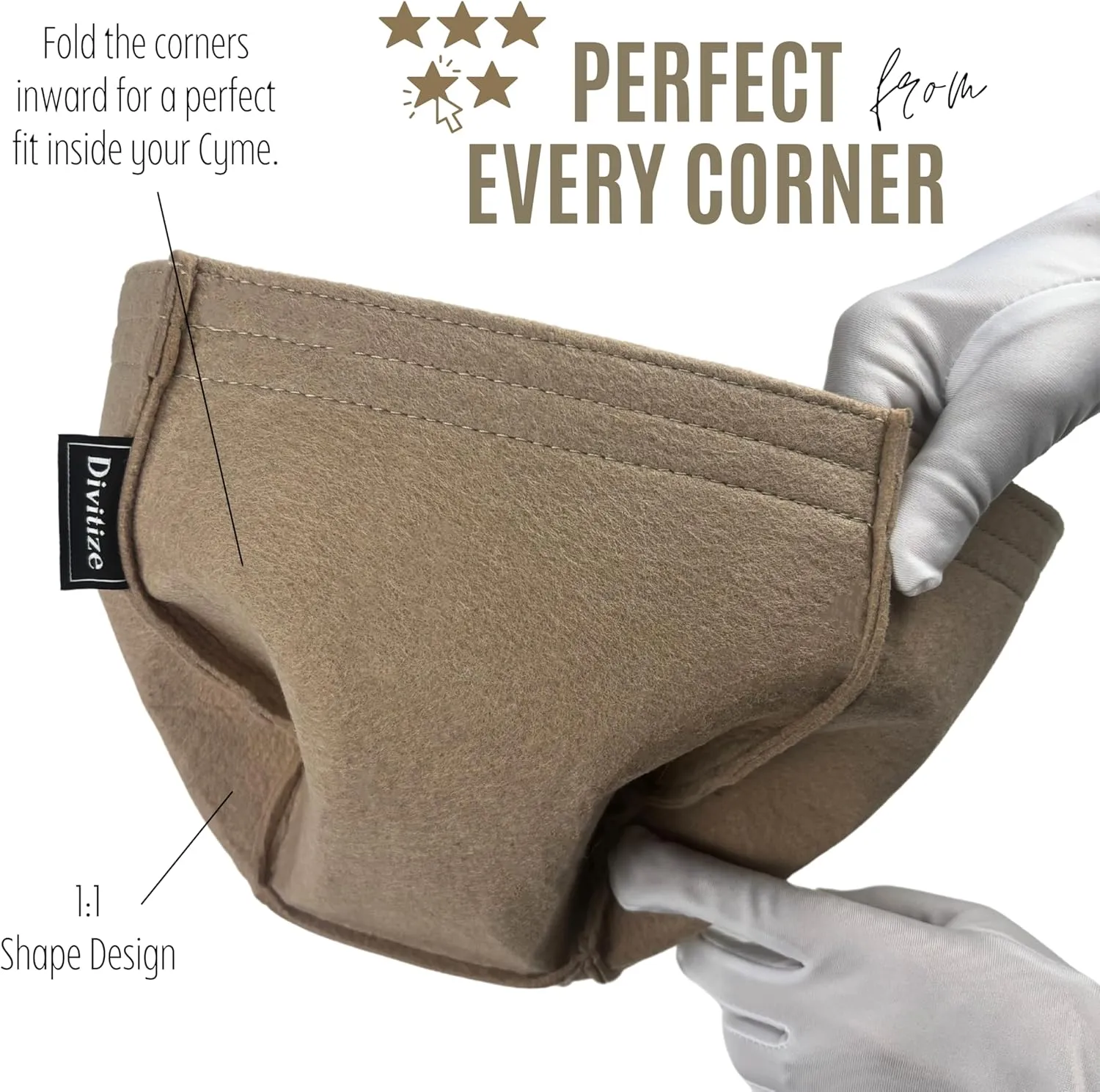 Premium Purse Organizer compatible with Cyme Bag Organizer - Handmade Tote Bag Insert 2mm Felt, Perfect Fit for Mini/Large Tote, Snug Sturdy (Camel, For Large Cym*)