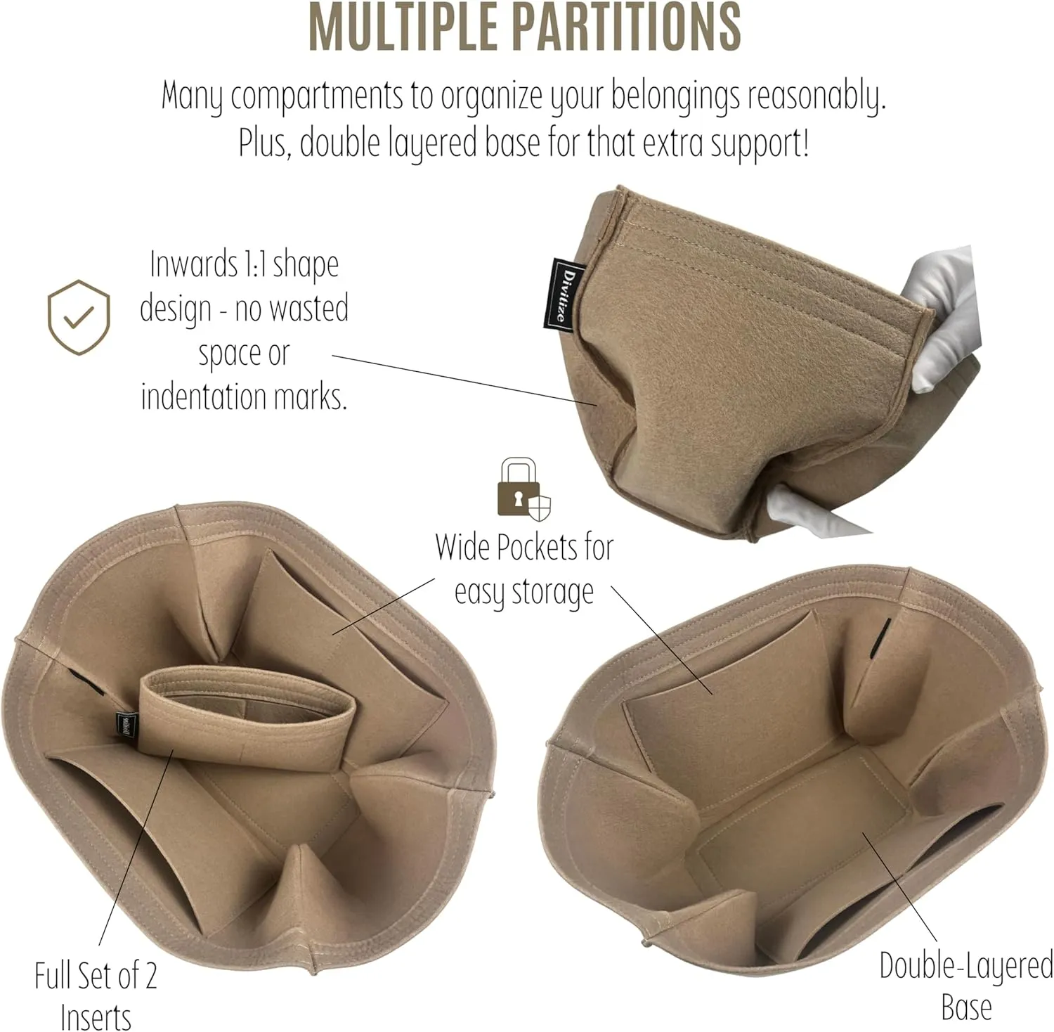 Premium Purse Organizer compatible with Cyme Bag Organizer - Handmade Tote Bag Insert 2mm Felt, Perfect Fit for Mini/Large Tote, Snug Sturdy (Camel, For Large Cym*)
