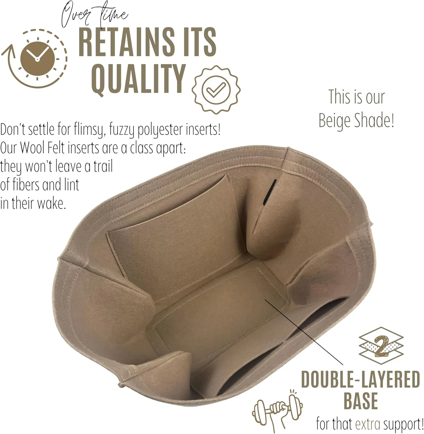 Premium Purse Organizer compatible with Cyme Bag Organizer - Handmade Tote Bag Insert 2mm Felt, Perfect Fit for Mini/Large Tote, Snug Sturdy (Camel, For Large Cym*)