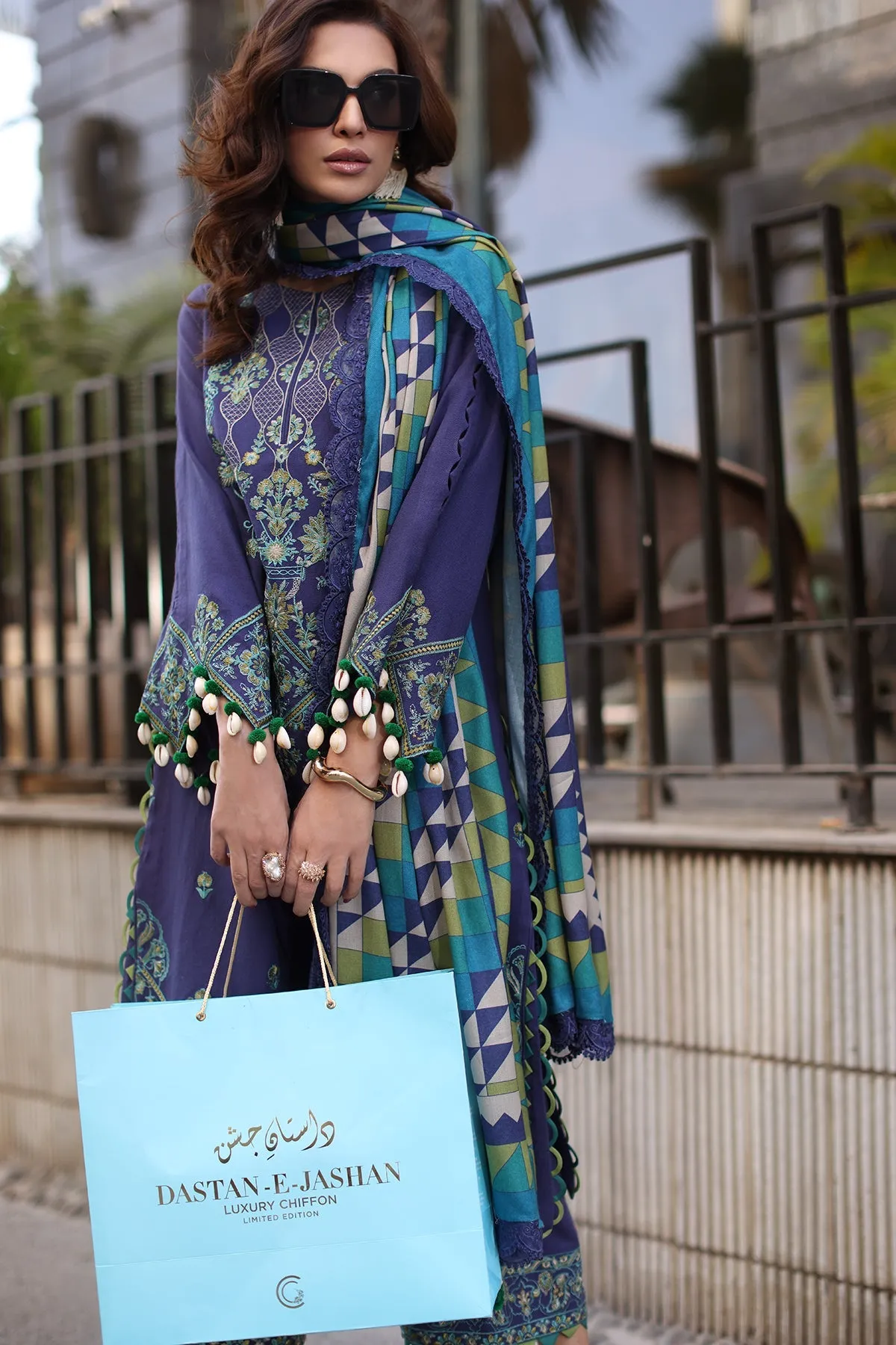 PS4-09 | Unstitched Suit Winter Embroidered Leather With Printed Wool Shawl Poshima By Charizma