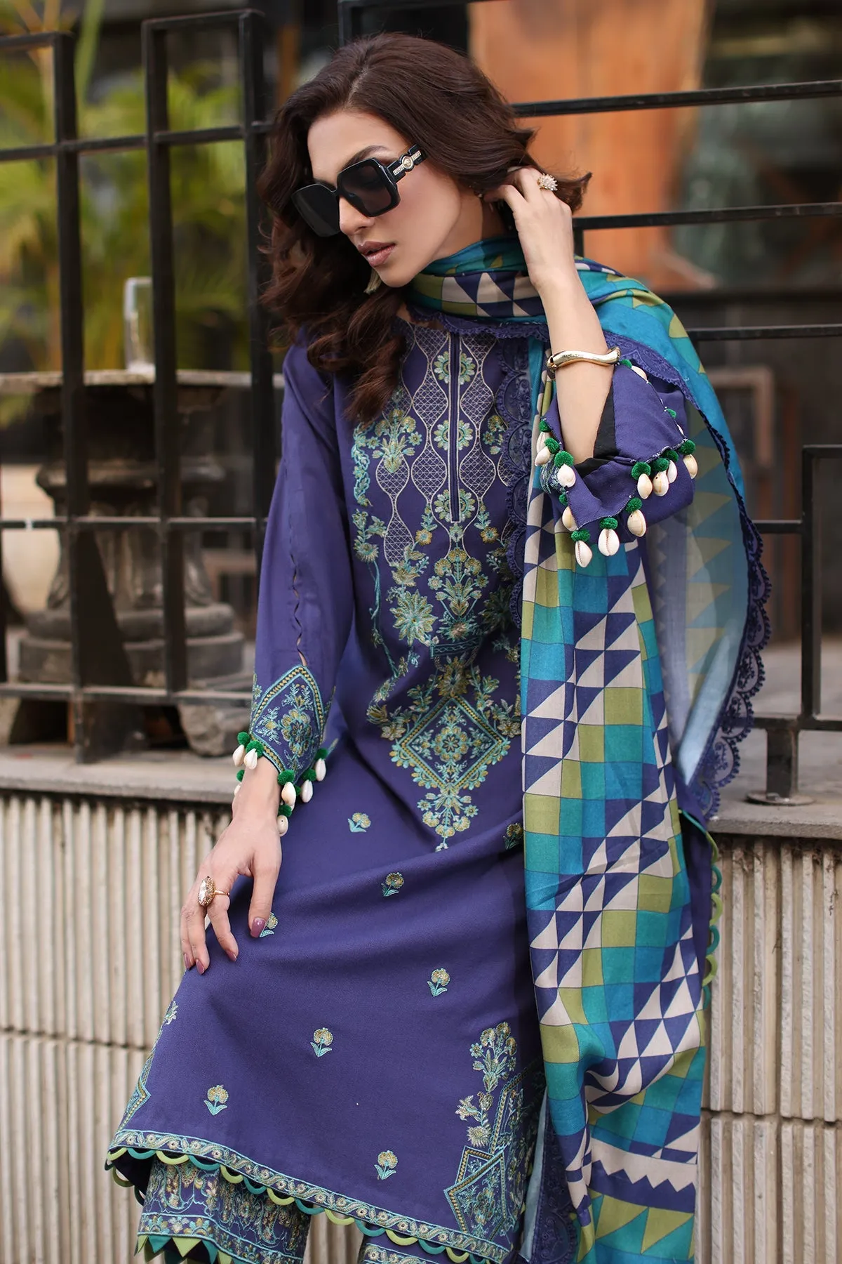 PS4-09 | Unstitched Suit Winter Embroidered Leather With Printed Wool Shawl Poshima By Charizma