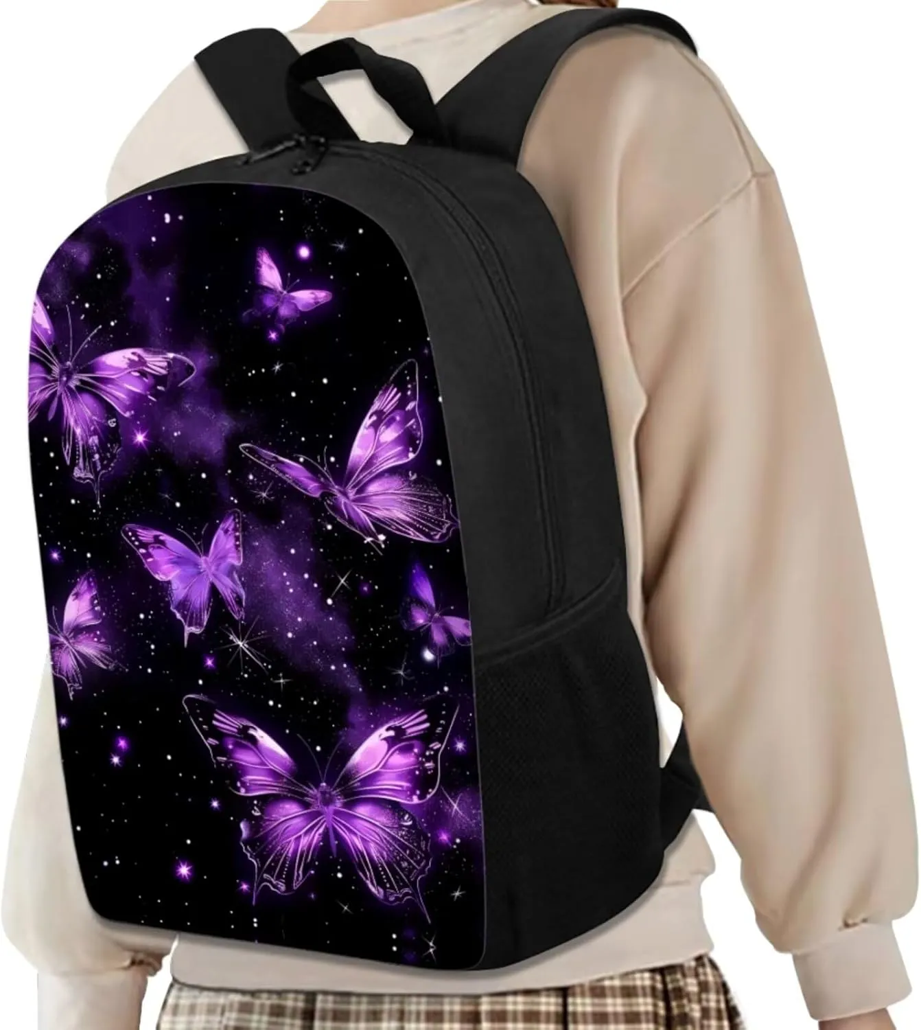 Purple Butterfly Backpack Set for Girls 4-6 Bookbag Teen Boys Backpack 17in Cute Bookbag School Bags with Shoulder Straps Wear Resistant and Lightweight,Easy To Clean
