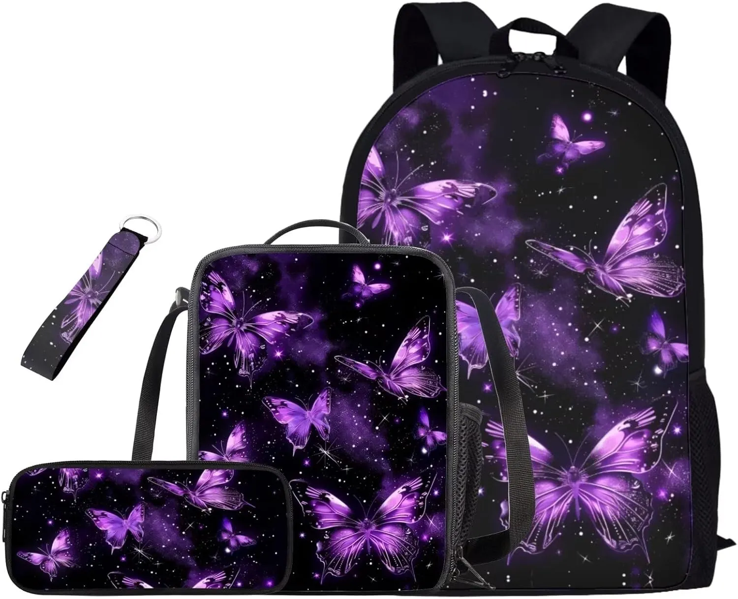Purple Butterfly Backpack Set for Girls 4-6 Bookbag Teen Boys Backpack 17in Cute Bookbag School Bags with Shoulder Straps Wear Resistant and Lightweight,Easy To Clean