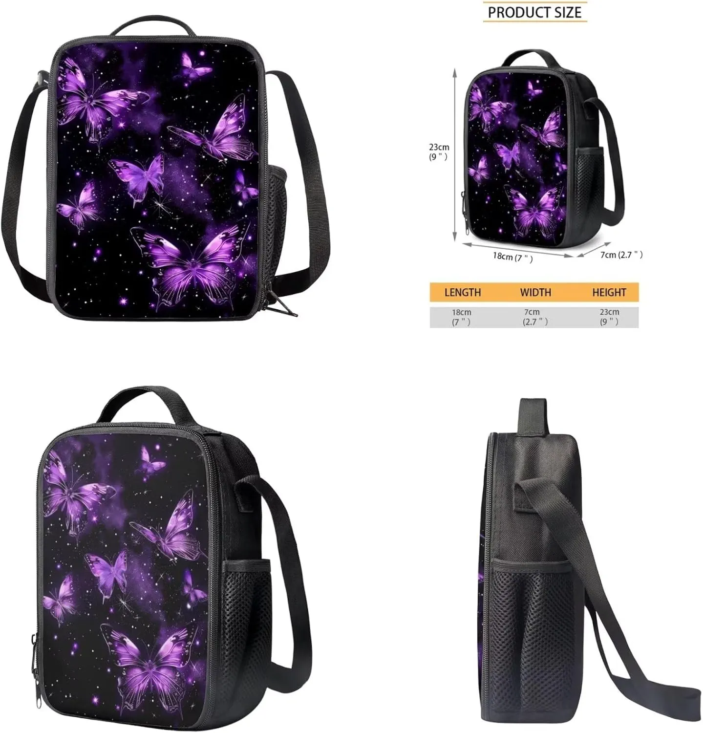 Purple Butterfly Backpack Set for Girls 4-6 Bookbag Teen Boys Backpack 17in Cute Bookbag School Bags with Shoulder Straps Wear Resistant and Lightweight,Easy To Clean