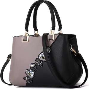Purse and Handbag for Women Embroidery Top Handle Satchel Fashion Ladies Shoulder Bag Leather Tote Purse Messenger Bag