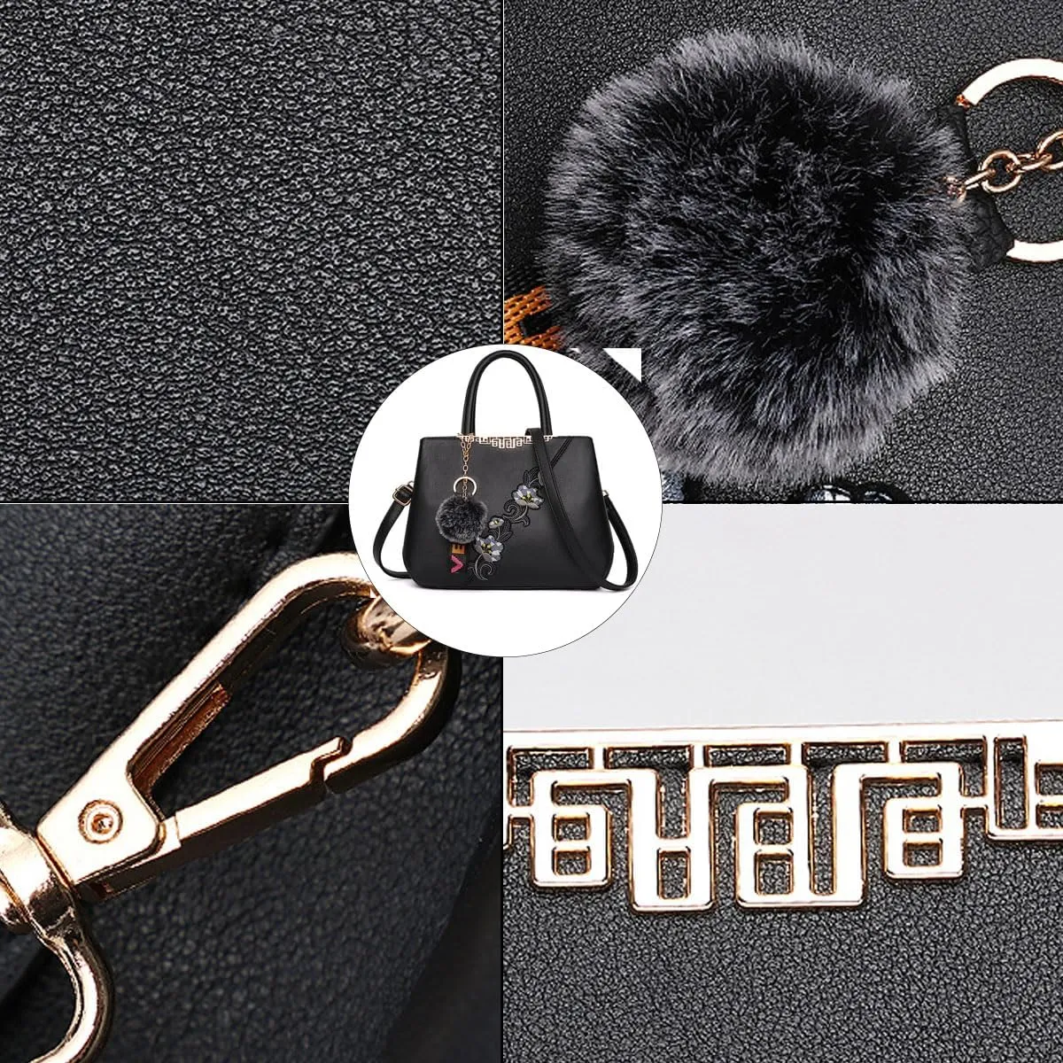 Purse and Handbag for Women Embroidery Top Handle Satchel Fashion Ladies Shoulder Bag Leather Tote Purse Messenger Bag