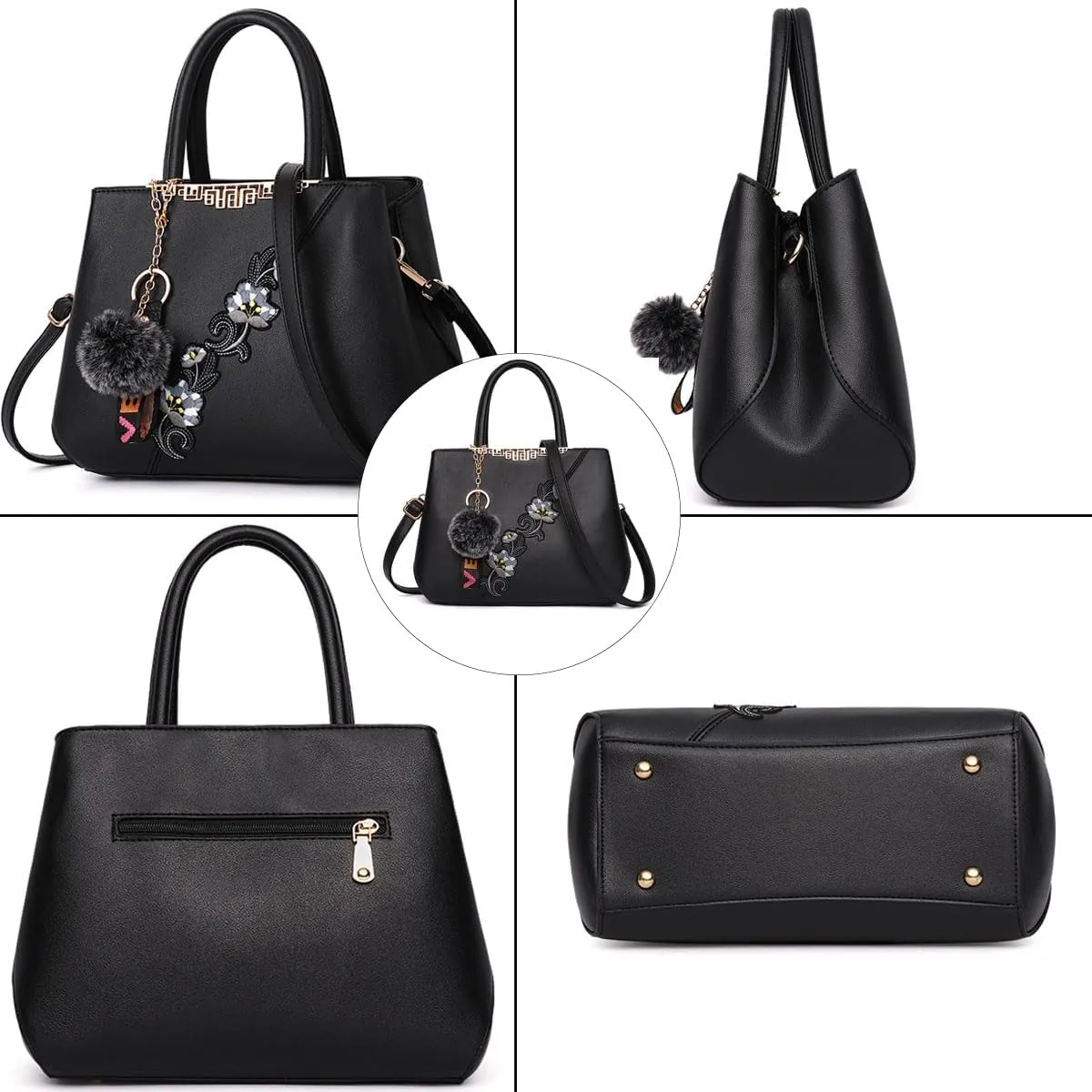 Purse and Handbag for Women Embroidery Top Handle Satchel Fashion Ladies Shoulder Bag Leather Tote Purse Messenger Bag