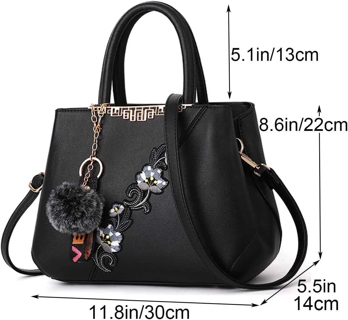 Purse and Handbag for Women Embroidery Top Handle Satchel Fashion Ladies Shoulder Bag Leather Tote Purse Messenger Bag