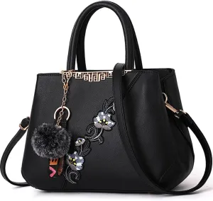 Purse and Handbag for Women Embroidery Top Handle Satchel Fashion Ladies Shoulder Bag Leather Tote Purse Messenger Bag