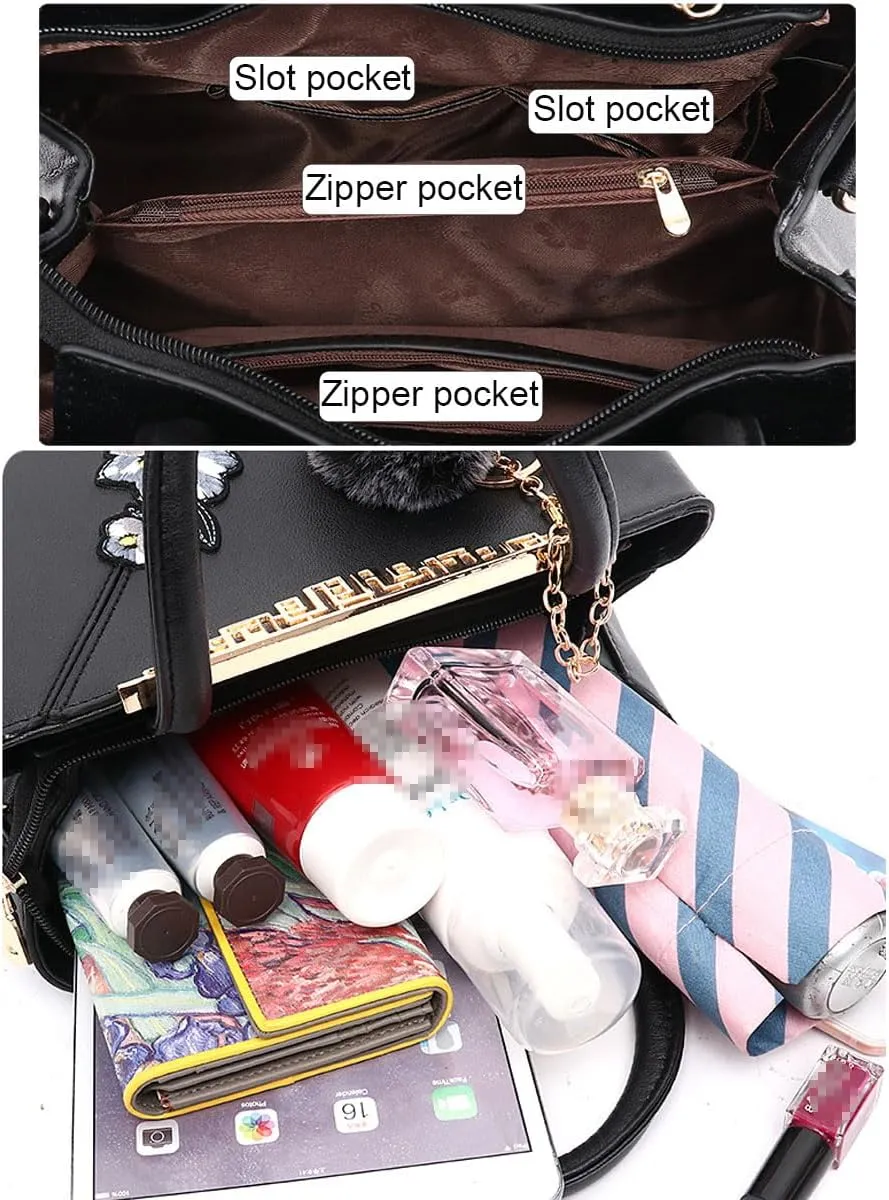 Purse and Handbag for Women Embroidery Top Handle Satchel Fashion Ladies Shoulder Bag Leather Tote Purse Messenger Bag