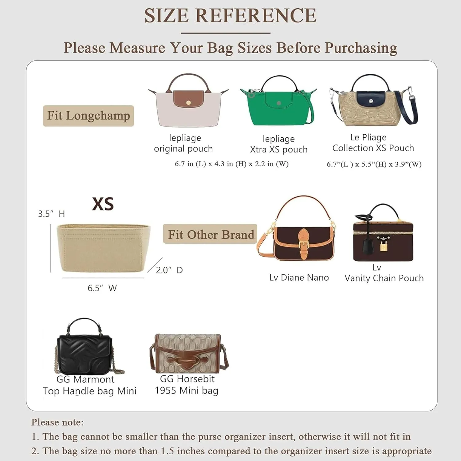 Purse Organizer Insert Compatible with Longchamp Mini Bag and More, Bag Insert for le pliage Original/Green Pouch with Handle/Extra Small Handbag Inner Shaper(Mini, Beige)