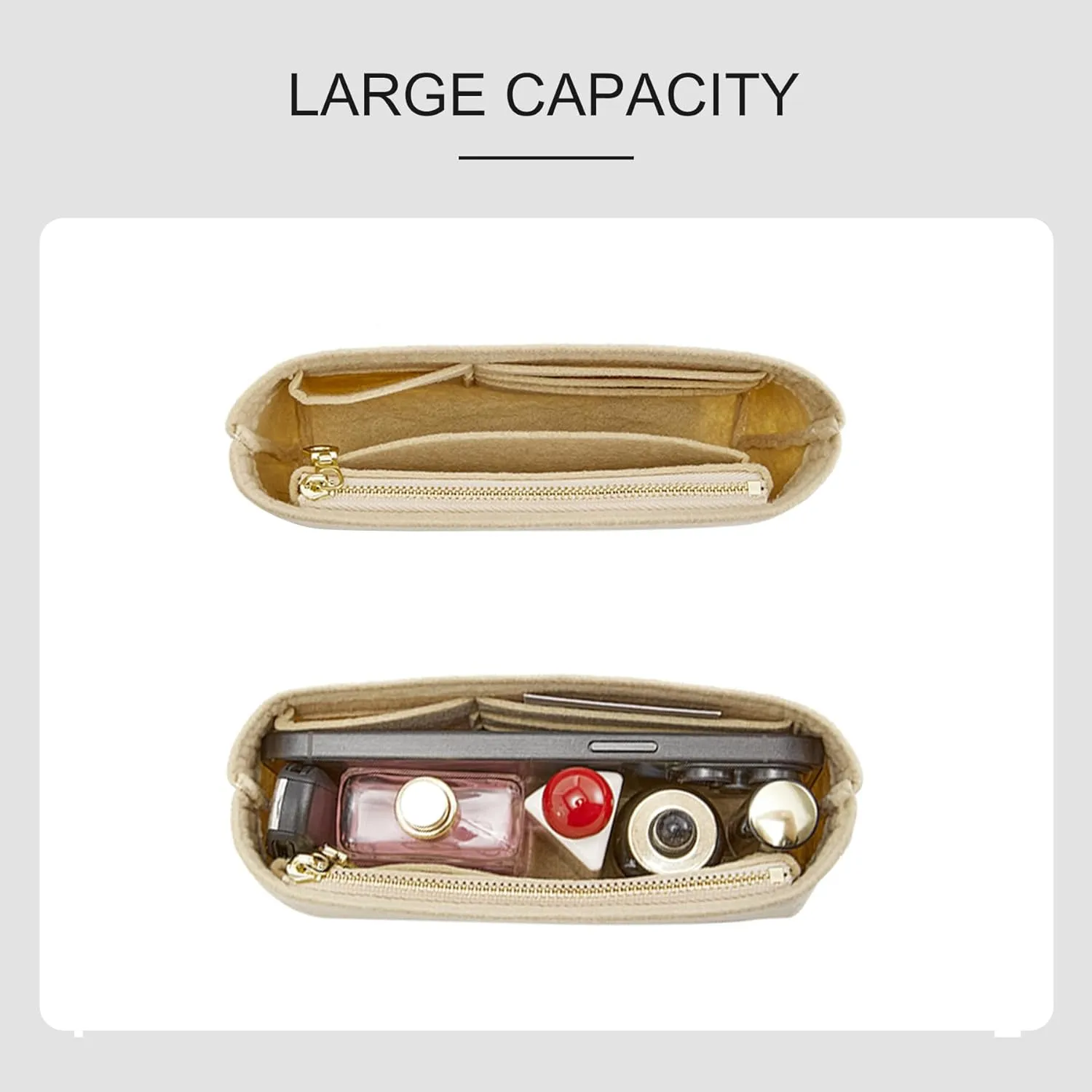 Purse Organizer Insert Compatible with Longchamp Mini Bag and More, Bag Insert for le pliage Original/Green Pouch with Handle/Extra Small Handbag Inner Shaper(Mini, Beige)