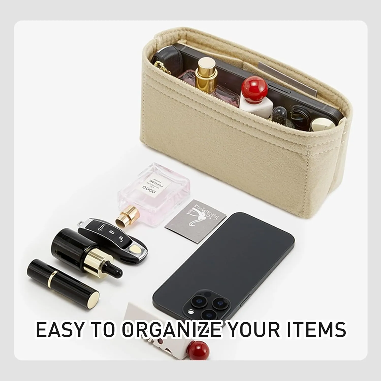 Purse Organizer Insert Compatible with Longchamp Mini Bag and More, Bag Insert for le pliage Original/Green Pouch with Handle/Extra Small Handbag Inner Shaper(Mini, Beige)