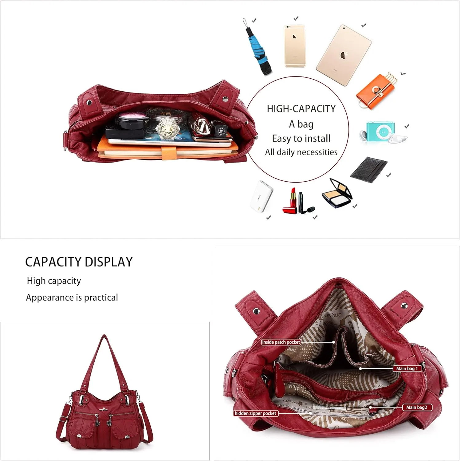 Purses and Handbags Women Tote Shoulder Top Handle Satchel Hobo Bags Fashion Washed Leather Purse