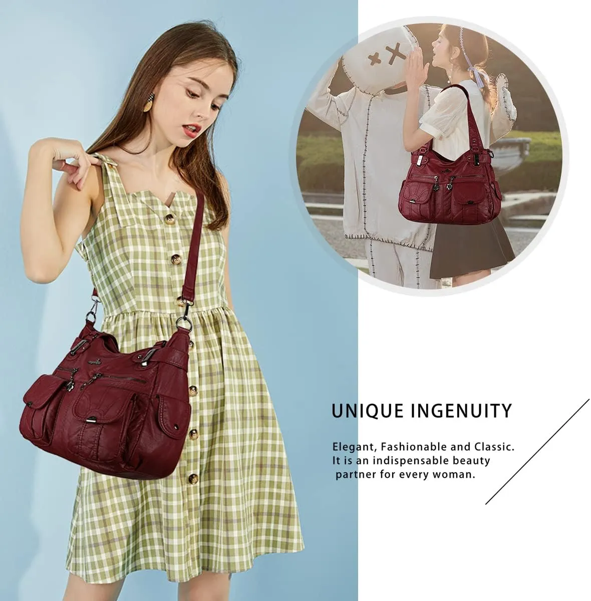 Purses and Handbags Women Tote Shoulder Top Handle Satchel Hobo Bags Fashion Washed Leather Purse