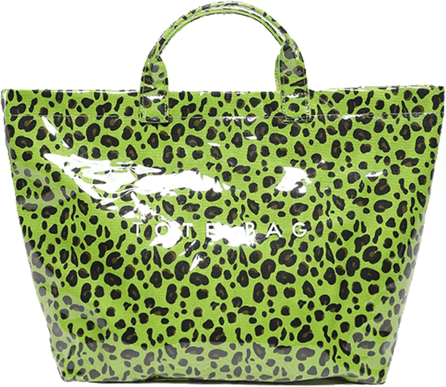 PVC Tote Bag,Leopard Print Bag Women's Letter Print Handbag Large Work Top-handle Handbag Carry All Plastic Totes