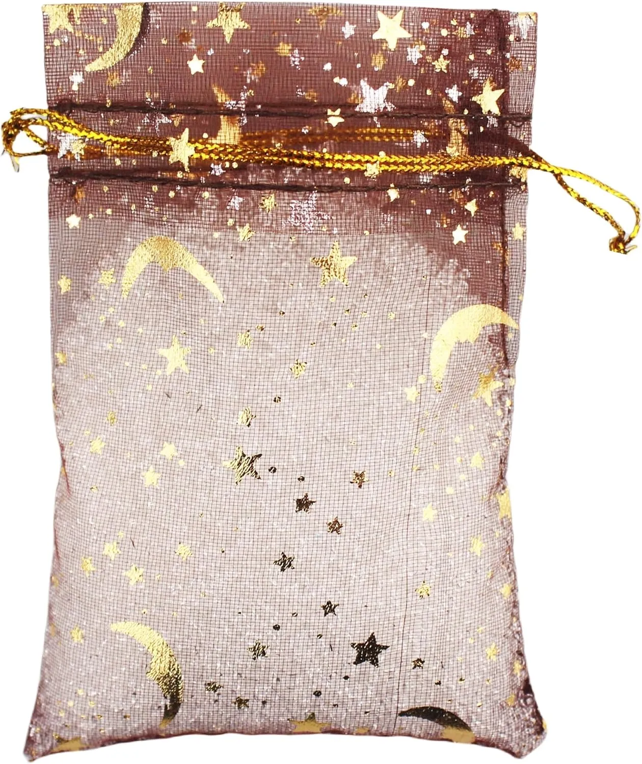 QIANHAILIZZ 100 Pack 3.5 x 4.7 Inch Moon Star Organza Jewelry Gift Pouch Candy Pouch Drawstring Wedding Favor Bags MS9 (coffee)