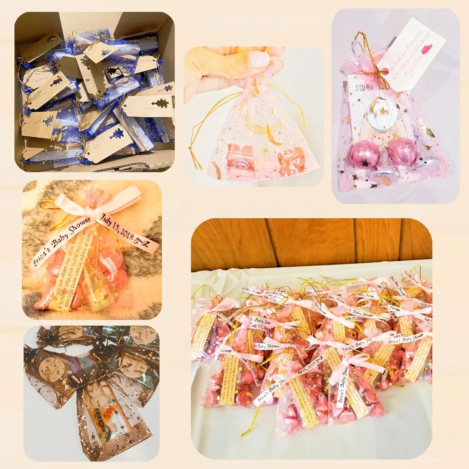 QIANHAILIZZ 100 Pack 3.5 x 4.7 Inch Moon Star Organza Jewelry Gift Pouch Candy Pouch Drawstring Wedding Favor Bags MS9 (coffee)