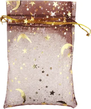 QIANHAILIZZ 100 Pack 3.5 x 4.7 Inch Moon Star Organza Jewelry Gift Pouch Candy Pouch Drawstring Wedding Favor Bags MS9 (coffee)