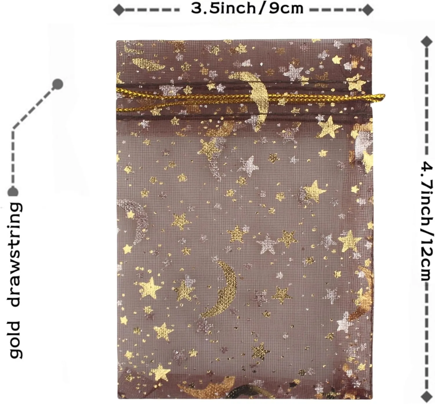 QIANHAILIZZ 100 Pack 3.5 x 4.7 Inch Moon Star Organza Jewelry Gift Pouch Candy Pouch Drawstring Wedding Favor Bags MS9 (coffee)