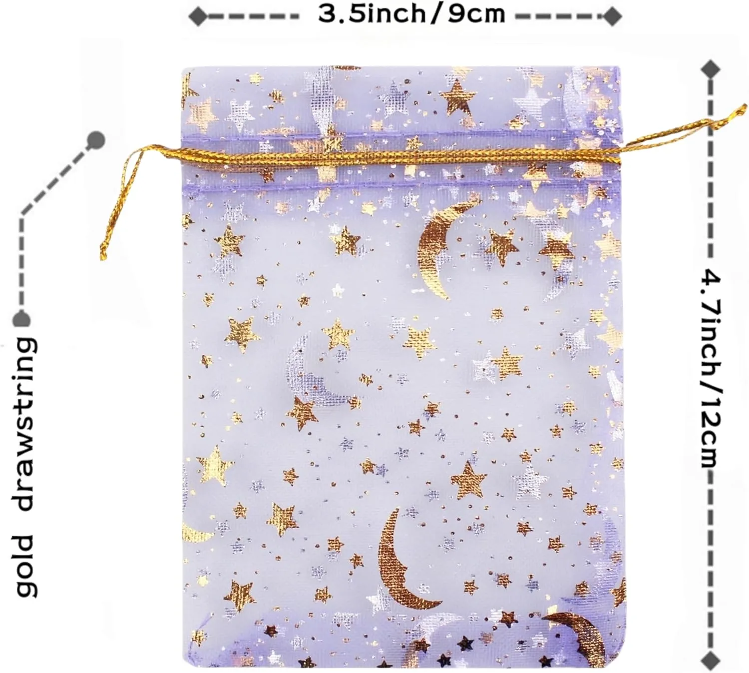 QIANHAILIZZ 100 Pack 3.5 x 4.7 Inch Moon Star Organza Jewelry Gift Pouch Candy Pouch Drawstring Wedding Favor Bags MS9 (lilac)